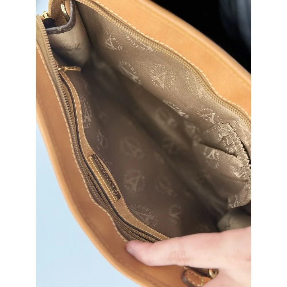 La Tour Eiffel 1887 Crossbody Wristlet Bag Monogram Brown Tan Genuine Leather